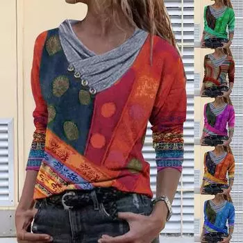 Женский повседневный свободный винтажный пуловер с v-образным вырезом и фальшивым воротником, нижняя рубашка S оранжевый