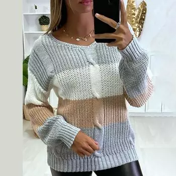 Женский повседневный свободный вязаный свитер с длинными рукавами и V-образным вырезом M