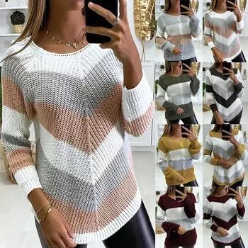 Женский повседневный свободный вязаный свитер с длинными рукавами и V-образным вырезом M армия зеленый