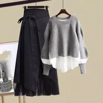 Женский повседневный свободный вязаный свитер с круглым вырезом, топ и брюки, комплект из двух предметов XXXL