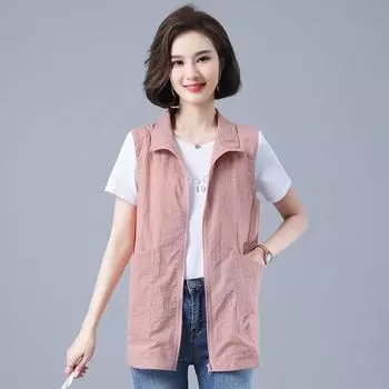 Женский повседневный тонкий розовый жилет, летняя подкладка, солнцезащитная одежда, большой размер, безрукавка, короткий жилет на молнии XXXXL белый