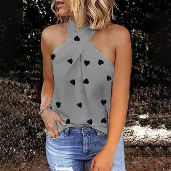 Женский повседневный тонкий топ без рукавов с подвеской на молнии и принтом S