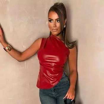 Женский повседневный топ без рукавов с разрезом на плече весна/лето S красный