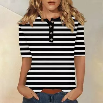 Женский повседневный топ на пуговицах с рукавом 1/2 L чёрный