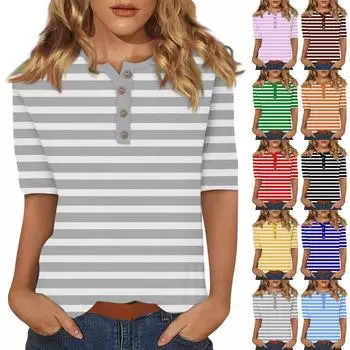 Женский повседневный топ на пуговицах с рукавом 1/2 L чёрный