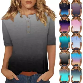 Женский повседневный топ на пуговицах с рукавом 1/2 L чёрный