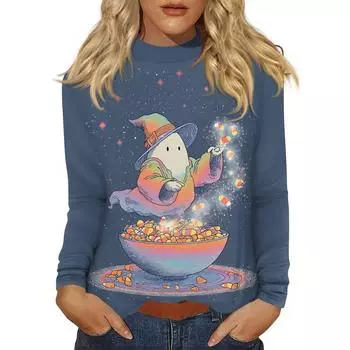 Женский повседневный топ с длинным рукавом и средним воротником XL тёмно-синий