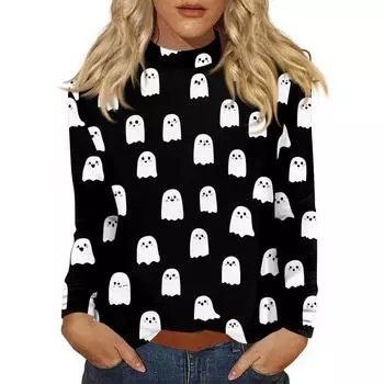 Женский повседневный топ с длинным рукавом и средним воротником L чёрный