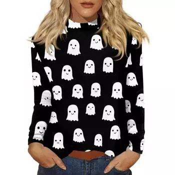 Женский повседневный топ с длинным рукавом и средним воротником L чёрный