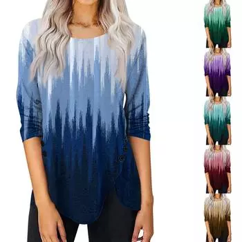 Женский повседневный топ с длинным рукавом и винтажным принтом, круглым вырезом, боковыми пуговицами, нестандартной формы, с длинными рукавами XXXL