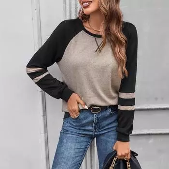Женский повседневный топ с длинным рукавом в стиле колор-блокинг на осень и зиму S