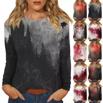 Женский повседневный топ с длинными рукавами и круглым вырезом с принтом на тему Хэллоуина M