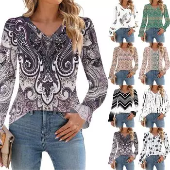 Женский повседневный топ с длинными рукавами и полосатым принтом, с v-образным вырезом XXXL белый