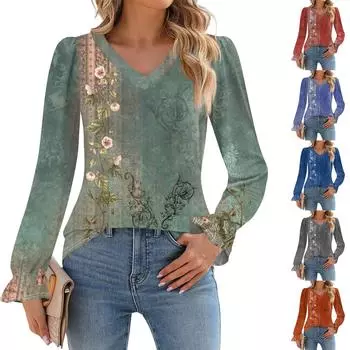 Женский повседневный топ с длинными рукавами и полосатым принтом, с v-образным вырезом L