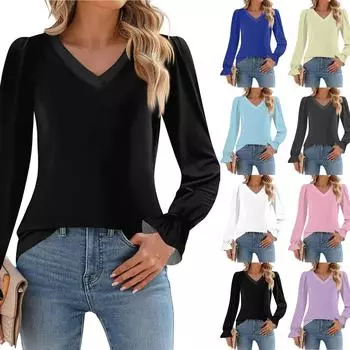 Женский повседневный топ с длинными рукавами и полосатым принтом, с v-образным вырезом L бежевый