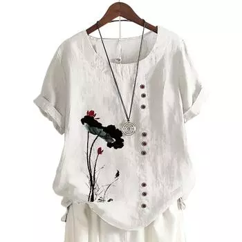 Женский повседневный топ с короткими рукавами и цветочным принтом в 11 модных цветах S кофейный