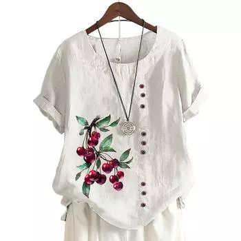 Женский повседневный топ с короткими рукавами, круглым вырезом и 11 яркими цветочными принтами S розовый