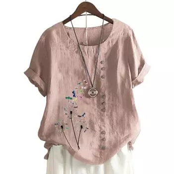 Женский повседневный топ с короткими рукавами, круглым вырезом и 11 уникальными цветочными принтами S светло-фиолетовый