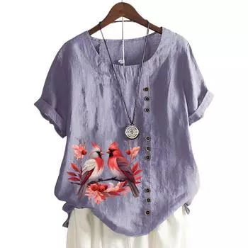 Женский повседневный топ с короткими рукавами, круглым вырезом и 11 уникальными цветочными принтами S розовый