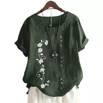 Женский повседневный топ с короткими рукавами, круглым вырезом и 11 яркими цветочными принтами S розовый