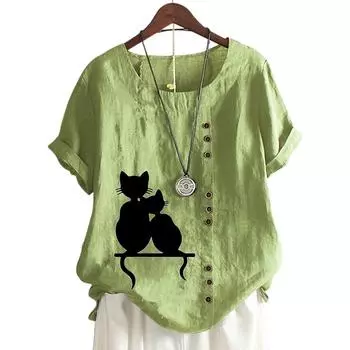 Женский повседневный топ с короткими рукавами, круглым вырезом и 11 яркими цветочными принтами S розовый