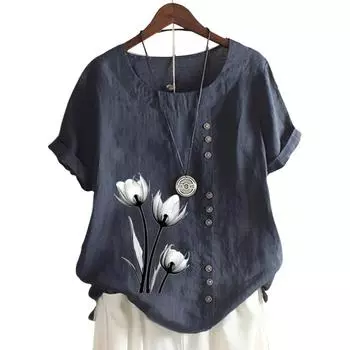 Женский повседневный топ с короткими рукавами, круглым вырезом и 11 яркими цветочными принтами S розовый