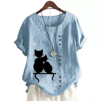 Женский повседневный топ с короткими рукавами, круглым вырезом и 11 яркими цветочными принтами S розовый