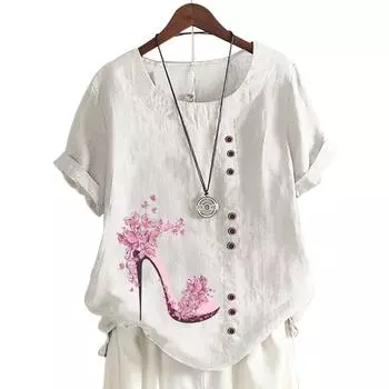 Женский повседневный топ с короткими рукавами, круглым вырезом и 11 яркими цветочными принтами S розовый