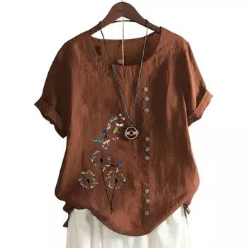 Женский повседневный топ с короткими рукавами, круглым вырезом и 11 уникальными цветочными принтами S светло-фиолетовый