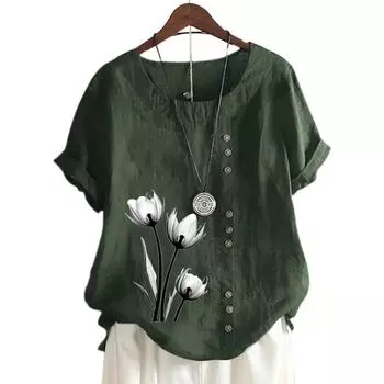 Женский повседневный топ с короткими рукавами, круглым вырезом и 11 яркими цветочными принтами S розовый