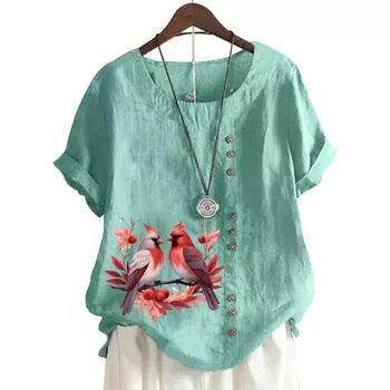 Женский повседневный топ с короткими рукавами, круглым вырезом и 11 уникальными цветочными принтами S розовый