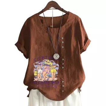 Женский повседневный топ с короткими рукавами, круглым вырезом и 11 яркими цветочными принтами S розовый