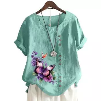 Женский повседневный топ с короткими рукавами, круглым вырезом и 11 уникальными цветочными принтами S розовый