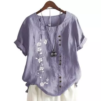 Женский повседневный топ с короткими рукавами, круглым вырезом и 11 яркими цветочными принтами S розовый