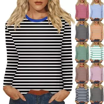 Женский повседневный топ с круглым вырезом и длинными рукавами в полоску с принтом XXL зелёный