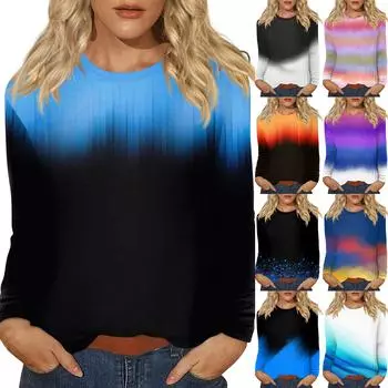 Женский повседневный топ с круглым вырезом и длинными рукавами с принтом XL чёрный