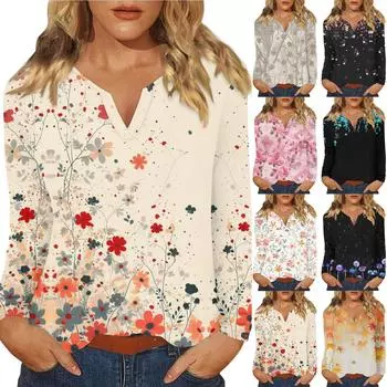 Женский повседневный топ с круглым вырезом и длинными рукавами с принтом L чёрный