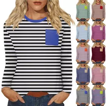 Женский повседневный топ с круглым вырезом и длинными рукавами в полоску с принтом XXXL зелёный