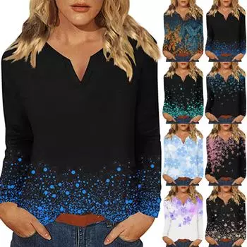 Женский повседневный топ с круглым вырезом и длинными рукавами с принтом XXL оранжевый