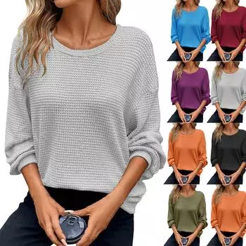 Женский повседневный топ с круглым вырезом и длинными рукавами XL оранжевый