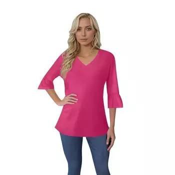 Женский повседневный топ с рукавами 3/4, летняя футболка с v-образным вырезом и пышными рукавами L