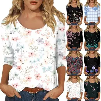 Женский повседневный топ с U-образным вырезом и рукавами 3/4 XL