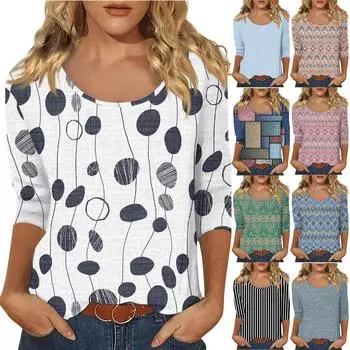 Женский повседневный топ с U-образным вырезом и рукавами 3/4 L чёрный