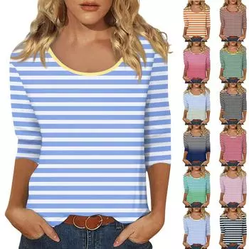 Женский повседневный топ с U-образным вырезом и рукавами 3/4 M оранжевый