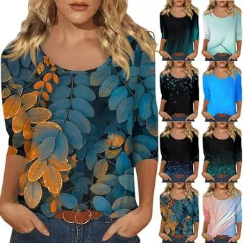 Женский повседневный топ с U-образным вырезом и рукавами 3/4 M розовый