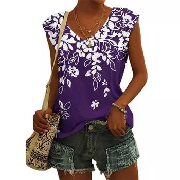 Женский повседневный топ с v-образным вырезом и принтом, свободный пуловер, футболка с короткими рукавами XXL