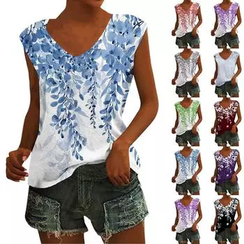 Женский повседневный топ с v-образным вырезом и принтом, свободный пуловер, футболка с короткими рукавами