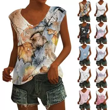 Женский повседневный топ с v-образным вырезом и принтом, свободный пуловер, футболка с короткими рукавами
