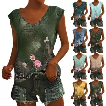 Женский повседневный топ с v-образным вырезом и принтом, свободный пуловер, футболка с короткими рукавами L