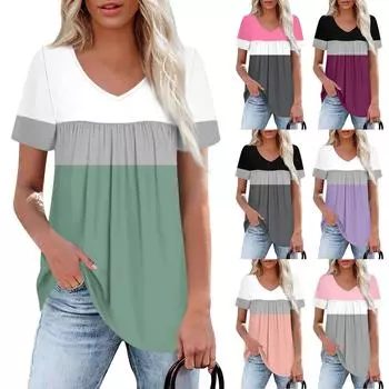 Женский повседневный топ с V-образным вырезом, коротким рукавом, оборкой на груди и принтом L